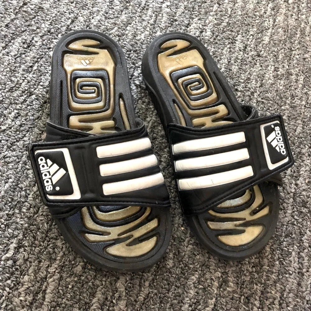 adidas | Shoes | Retro Vintage Adidas Black White Sandals Summer Pool Slides  Shoes Size 6 | Poshmark